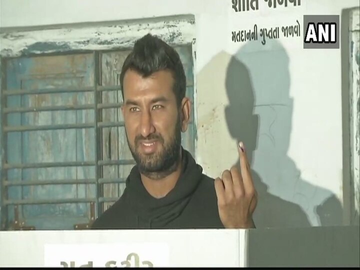 Gujarat assembly elections, cricketer Cheteshwar Pujara votes in Rajkot Cricketer Cheteshwar Pujara casts his vote in Rajkot, displays inked finger