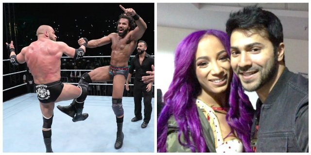 Jinder vs Mahal Triple Bhangra dance in Delhi, Varun Dhawan meets Sasha Banks Triple H does 'Bhangra' with Jinder Mahal; Varun Dhawan meets WWE stars