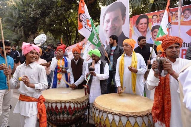 Celebrations outside Congress HQ to mark the occasion of Congress President Rahul Gandhi taking charge. PIC/@INCIndia (Twitter)
