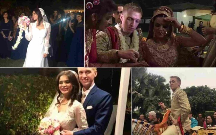 Aashka Goradia and Brent Goble: This die-hard romantic couple of tellytown got hitched in a grand fairytale wedding. The desi-videsi couple first tied the knot in a fairytale Christian wedding. Then they had a big fat Indian wedding. We totally loved this amalgam of rituals. Seeing Aashka in an angelic white gown and Brent doing Bhangra in sherwani was something we would never want to miss./Image: Instagram