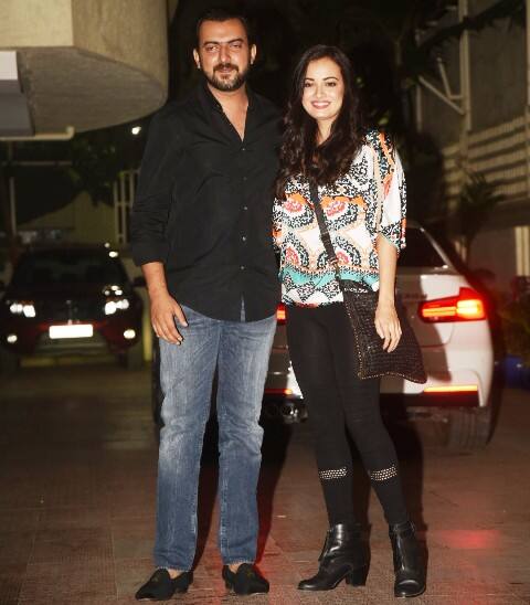 Dia Mirza along with husband Sahil Sangha at Bipasha Basu's birthday.