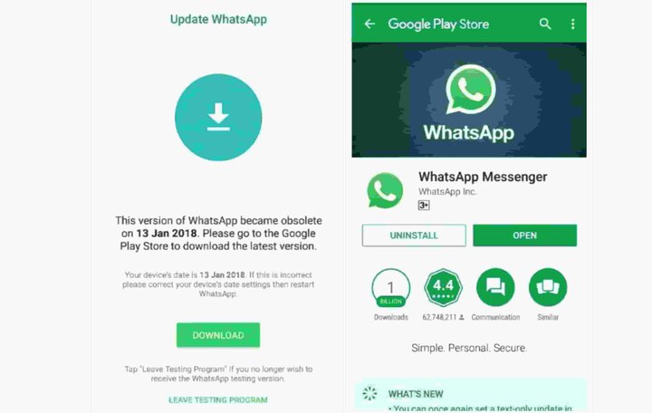 Whatsapp not working for users, this might help you in opening it WhatsApp 'obsolete' for many users, Here is a quick fix