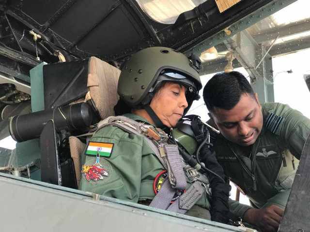 Sitharaman in the cockpit of the Sukhoi-30 MKI, familiarising herself with the fighter aircraft, before taking off for a sortie/ Courtesy: BJPLIVE