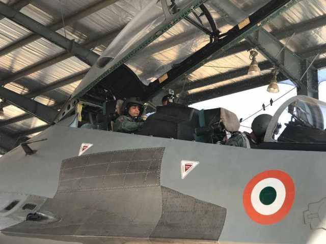 Defence Minister Sitharaman flies defence plane SU 30MKI./ Courtesy: BJPLIVE