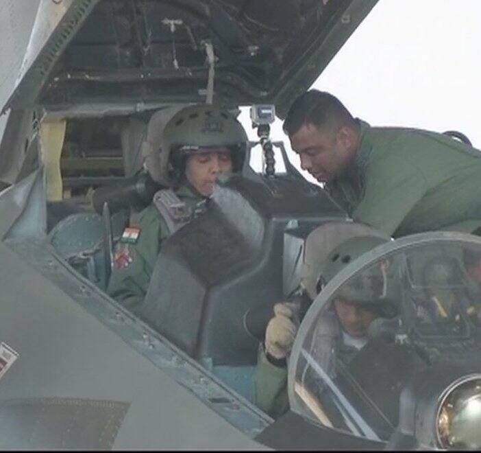Sitharaman gearing up to fly the defence plane wearing flying G-Suit/ Courtesy: ANI