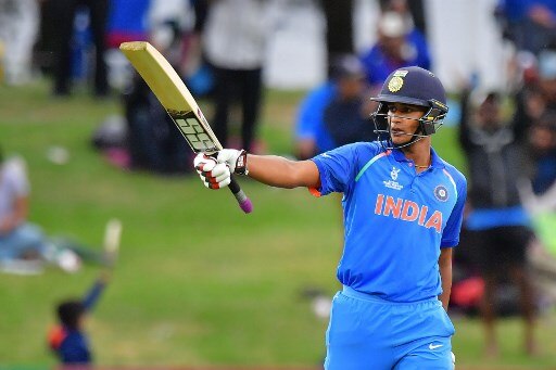 India's Manjot Kalra celebrates reaching his half-century during the U19 cricket World Cup final match between India and Australia at Bay Oval in Mount Maunganui on February 3, 2018. / AFP PHOTO / Marty MELVILLE