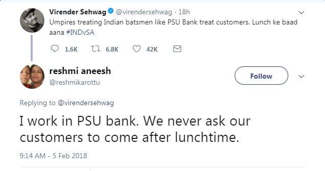 इसके बाद एक और बैंककर्मी ने ट्वीट कर लिखा, 'मैं भी पब्लिक सेक्टर बैंक में काम करती हूं, लेकिन मैं कभी भी अपने ग्राहकों को लंच के बाद आने के लिए नहीं कहती.'