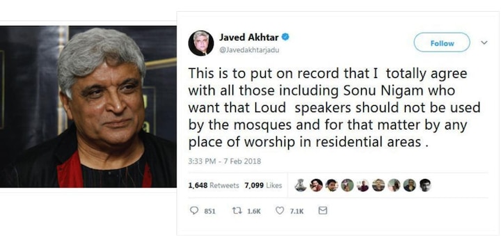 Javed Akhtar against use of loudspeakers at religious places Javed Akhtar joins Sonu Nigam; says loudspeakers in mosques should be banned