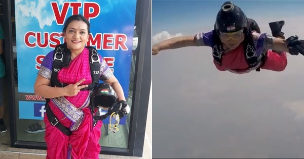 Watch: Pune Woman Shital Mahajan Sets New Record, Skydives From 13,000 Feet Wearing A Saree Watch: Pune Woman Shital Mahajan Sets New Record, Skydives From 13,000 Feet Wearing A Saree!