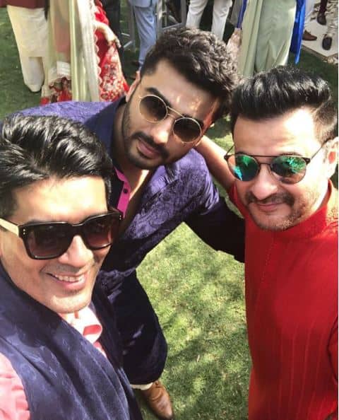 Celebrity designer Manish Malhotra with Arjun Kapoor and Sanjay Kapoor at the celebration. Image : Instagram (@manish malhotra) 
