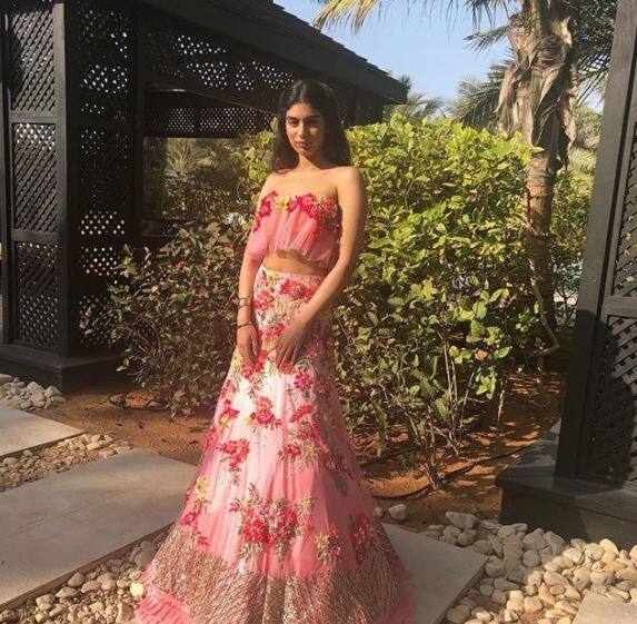 Khushi Kapoor looking beautiful in this floral artwork lehenga. Image: Instagram (@manishmalhotra) 