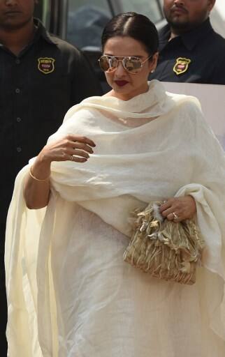 Veteran actress Rekha also came to pay her homage. IMAGE: AFP