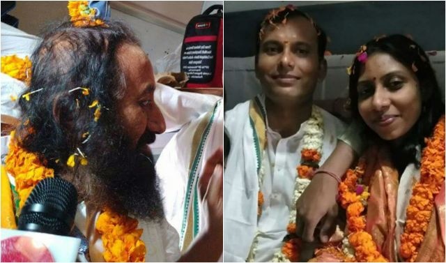 Sri Sri Ravi Shankar recites mantras as couple marry in moving train Sri Sri Ravi Shankar recites mantras as couple ties knot in a moving train