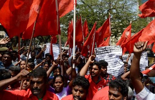 Members of Revolutionary Students Youth Federation (RSYF) shout slogans during the protest. PIC/AFP.
