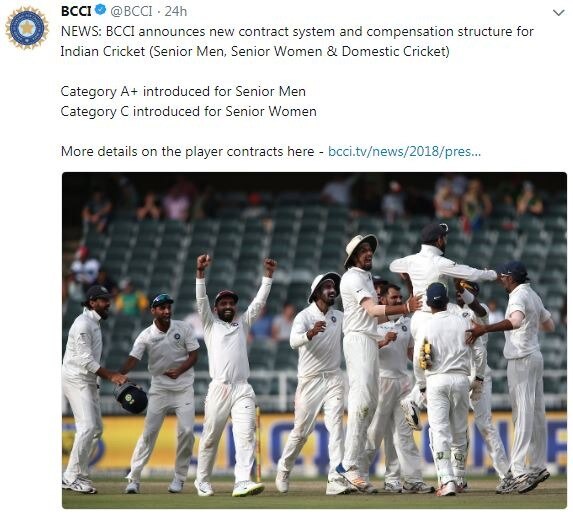 The new contract system saw an introduction of A+ category. While Virat Kohli, Rohit Sharma, Shikhar Dhawan , Bhuvneshwar Kumar and Jasprit Bumrah found themselves in the elite group, wicketkeeper MS Dhoni and Ravichandran Ashwin got relegated in the new system.