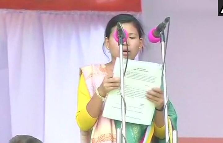 Pecharthal MLA Santana Chakma took oath as minister.
