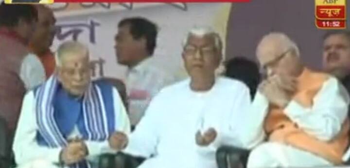 Manik Sarkar who was also seen at the ceremony was seen in a conversation with BJP veterans LK Advani and Murli Manohar Joshi at swearing in ceremony of Biplab Kumar Deb in Agartala.