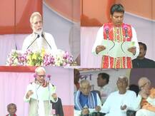 IN PICS: Biplab Deb, PM Modi and Manik Sarkar at the CM’s oath taking ceremony in Tripura