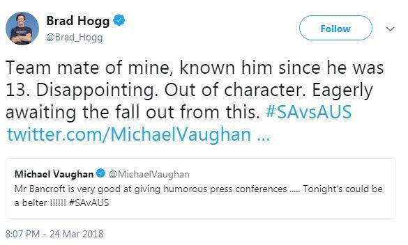 Former Australia spinner too expressed disappointment over Bancroft deeds. 