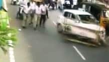 WATCH: Youth stopped for checking by policemen at checkpoint in Kakinada, tried to escape after \'running over them\'