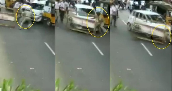 Andhra Pradesh: Drunk man mows down policeman who tried to stop him VIDEO: Drunk man mows down policeman who tried to stop his car