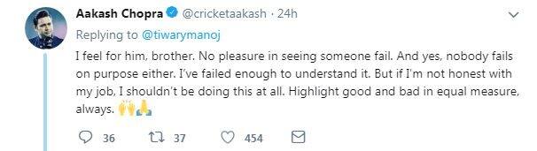 Even former cricketer and now commentator Aakash Chopra criticized the 34-year old on social media 