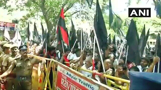 Barricades laid to block protests. PIC/ANI.