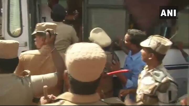 Just before PM Narendra Modi's arrival in Chennai, protests were held near the airport in Alandur area.Thamizhaga Vazhvurimai Katchi leader Velmurugan and other protesters detained. PIC/ANI.