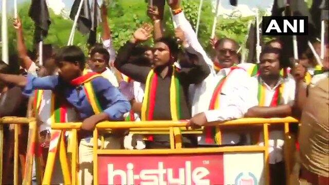 Protests near the airport in Alandur area.PIC/ANI.