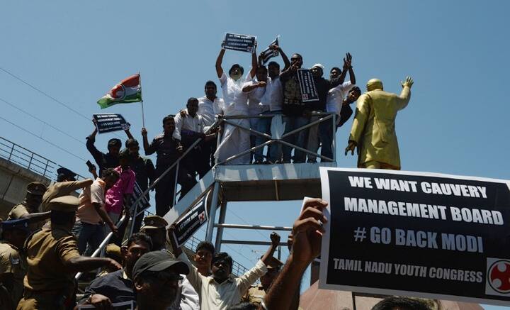  A slew of black flag protests and release of black balloons across Tamil Nadu over the Cauvery issue marked Prime Minister Narendra Modi's one day visit on Thursday. (Photo: AFP)