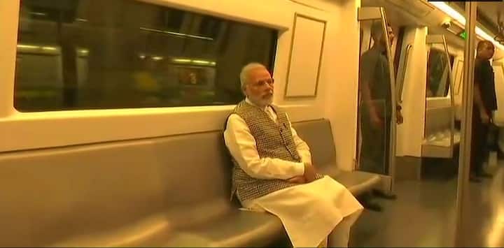 NEW DELHI: On Friday, PM Modi took the Delhi Metro from Lok Kalyan Marg metro station. (Image: ANI)