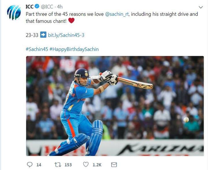 आईसीसी ने सचिन के 45वें जन्मदिन पर सचिन को याद करने के 45 खास मौके दिए.