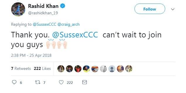 “Can’t wait to join you guys,” Rashid said in the middle of the IPL, to which some fans though the Afghan might leave the Hyderabad based franchise mid-way.