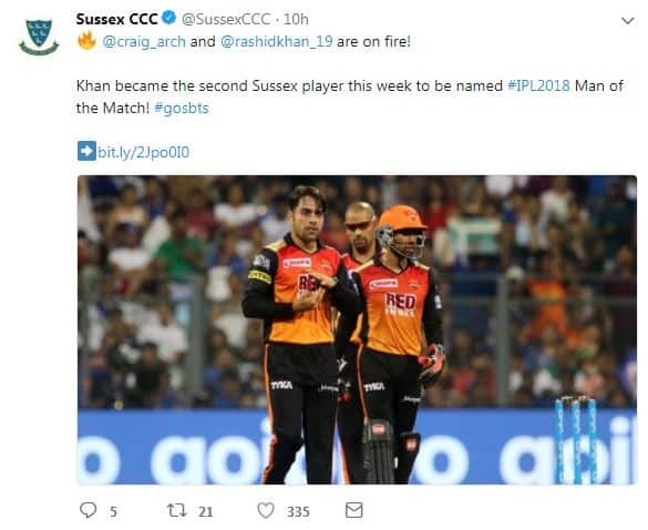 And Rashid’s tweet was in response a congratulatory tweet from Sussex, where they expressed delight on Rashid’s IPL performance.