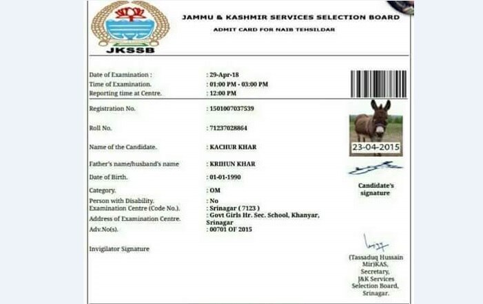 Jammu and Kashmir: Donkey issued admit card to write SSB exam  Donkey issued admit card to write SSB exam in Jammu and Kashmir