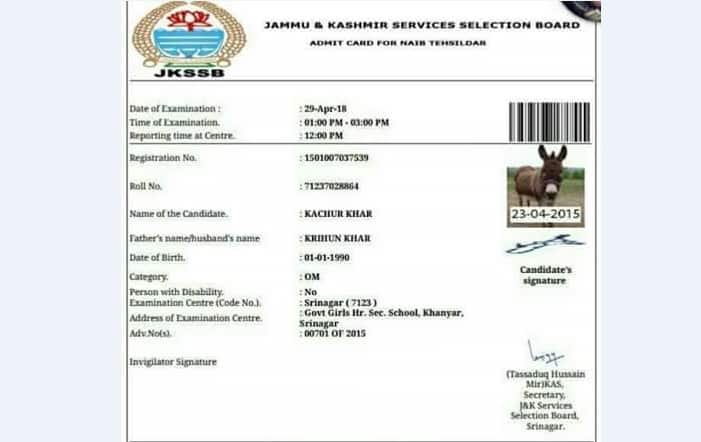 Donkey issued admit card to write SSB exam in Jammu and Kashmir Donkey issued admit card to write SSB exam in Jammu and Kashmir