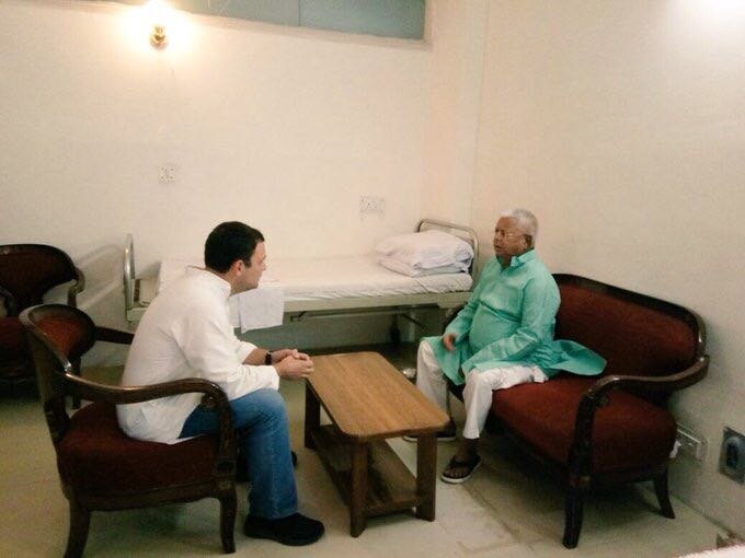 Rahul Gandhi meets Lalu Prasad Yadav in AIIMS Lalu discharged from AIIMS,  says it is a conspiracy to 'deteriorate his health'