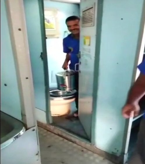 Railway contractor fined Rs 1 lakh after video of mixing water in toilet containers went viral Railway contractor fined Rs 1 lakh after video of mixing water in toilet containers went viral