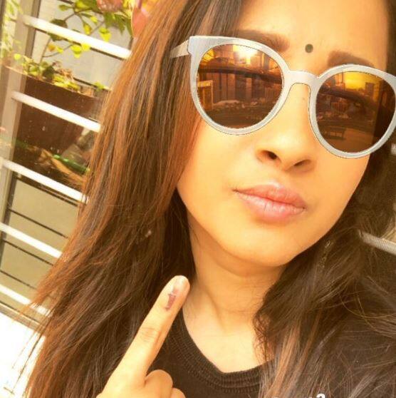 Actress Manvitha Harish also shared a photograph after casting her vote. IMAGE: TWITTER