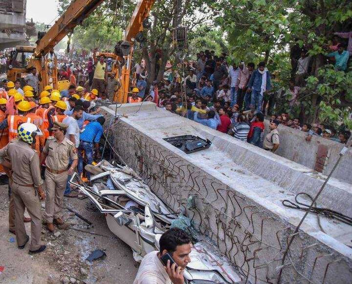 In a tragic incident in Varanasi’s cantonment area, a portion of under construction flyover collapsed near the Cantt railway station, killing 12 people./ Image: PTI