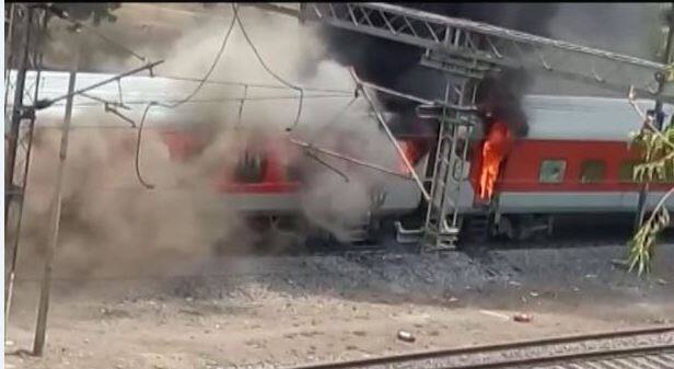 The incident happened near Birlanagar station in Gwalior. The two coaches -- B-6 and B-7 -- of train No. 22416, a fully air-conditioned Express, caught fire around 11.45 am.