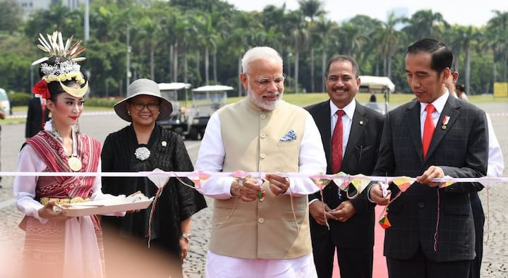Modi arrived in the Indonesian capital Jakarta yesterday on the first leg of his three-nation tour to East Asia during which he will also travel to Malaysia and Singapore to further boost India's Act East Policy. Image: Twitter(MEA)