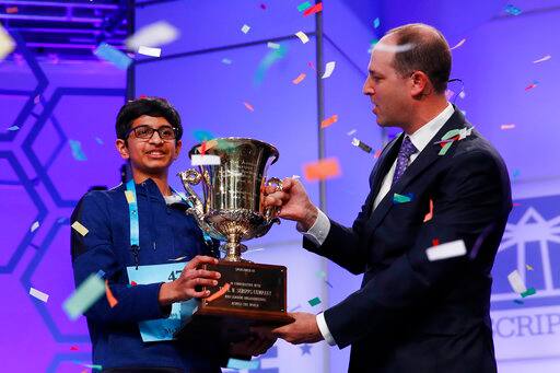 Karthik faced off with Naysa Modi, 12, of Dallas, Texas, in an engrossing finale. (AP Image)