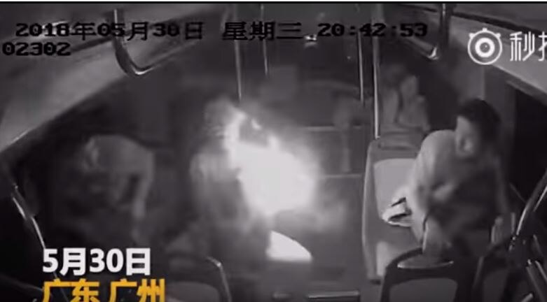 Shocking Video: Power bank explodes in man's bag on a bus