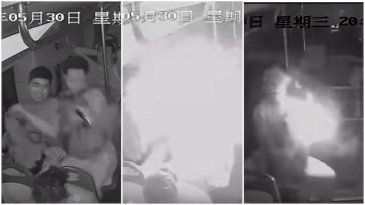 Shocking Video: Power bank explodes in man's bag on a bus Shocking Video: Power bank explodes in man's bag on a bus