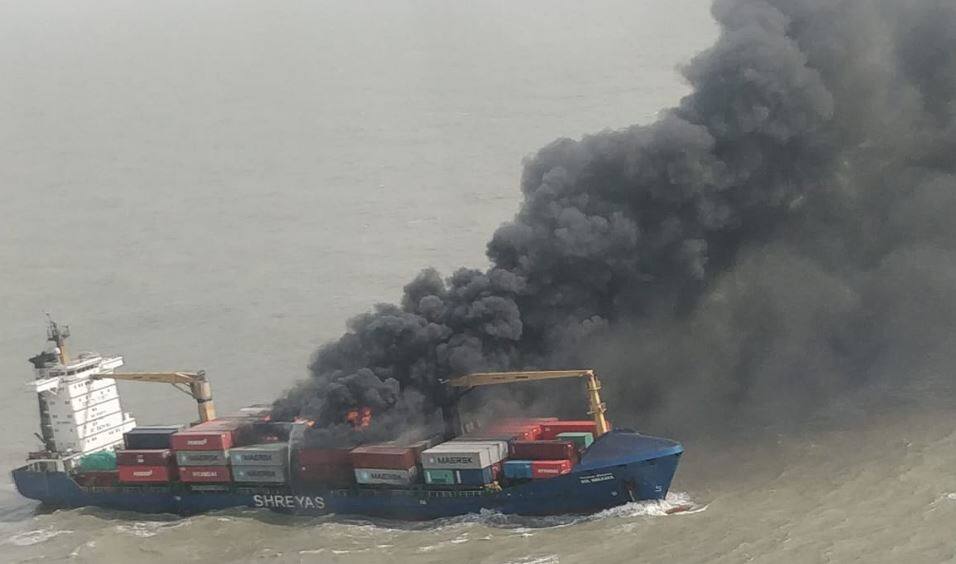 Watch: Massive fire engulfs merchant vessel SSL Kolkata, 11 crew members rescued Watch: Massive fire engulfs merchant vessel SSL Kolkata, 11 crew members rescued