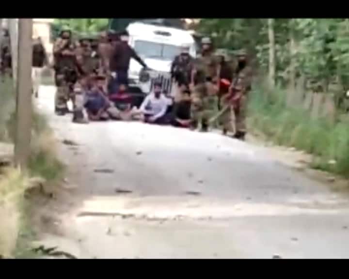 Eye for an eye: Security forces tie 4 stone-pelters to their vehicle, use them as shield Eye for an eye: Security forces tie 4 stone-pelters to their vehicle, use them as shield
