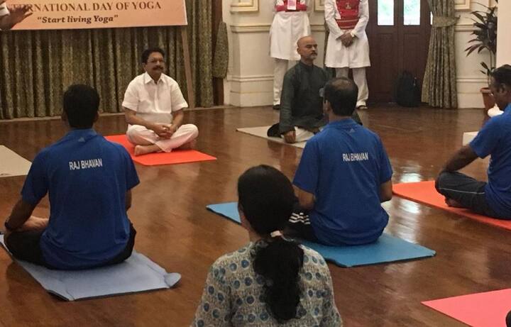 Maharashtra Governor C. Vidyasagar Rao performs yoga at Raj Bhavan.