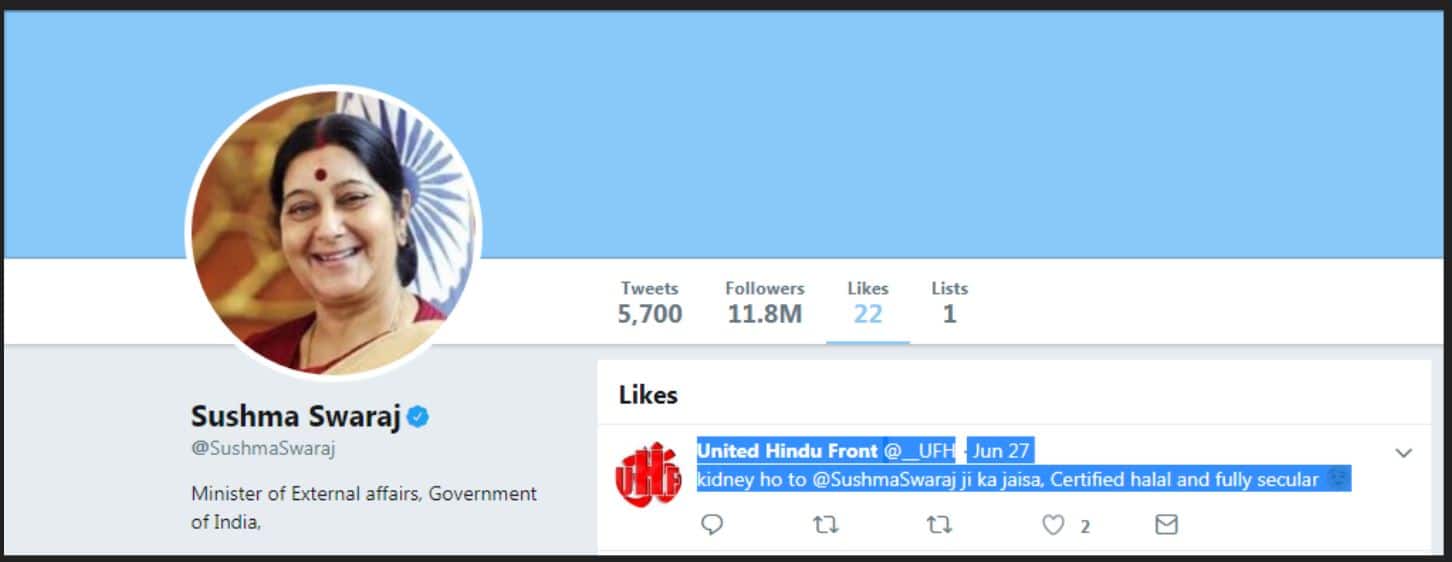 Sushma Swaraj hits out at trollers, likes and retweets offensive tweets