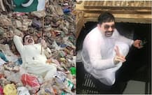 Bizarre! After posing in sewage water, this Pakistani politician gets in gutter and garbage to ask for votes